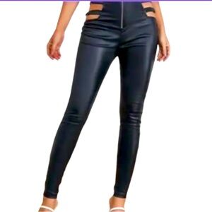 NEW Pleather Cutout Black Zip-Up Sexy Rock n Roll Leggings Pants M
